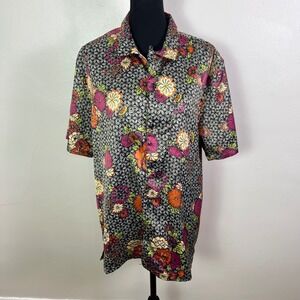 Urban Outfitters Mens Large Floral Print Button Down Shirt Black